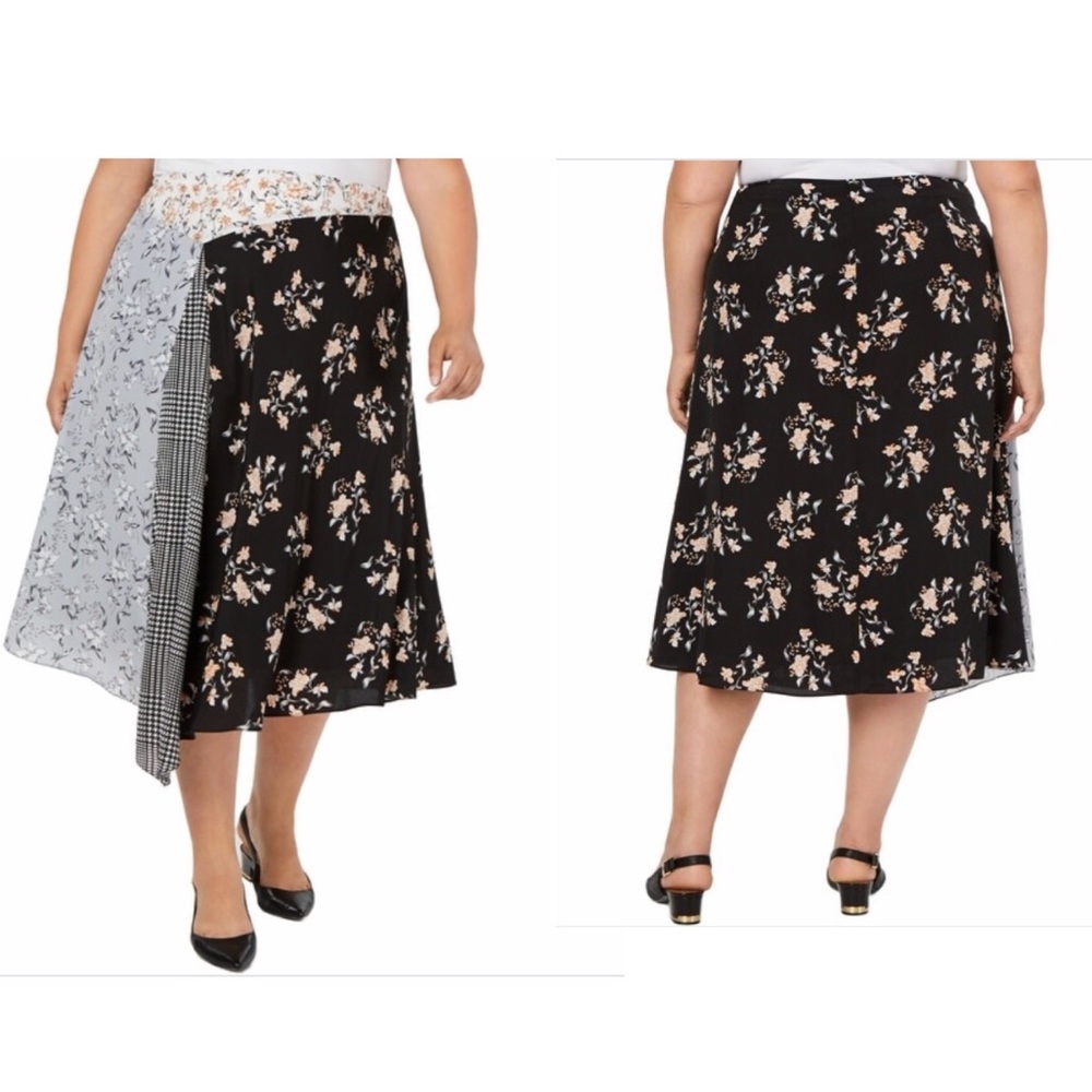 Calvin Klein Black Multi Plus Midi Skirt 2X